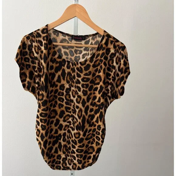 Annabelle usa Top Medium Leopard Print Short Sleeve Ruched Y2K Jungle Core Punk - Picture 10 of 14